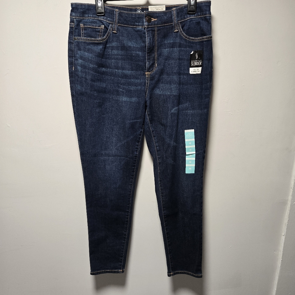 NWT St. John's Bay Skinny Ankle Jeans Size 12 Dark Wash Midrise Slimming Panel